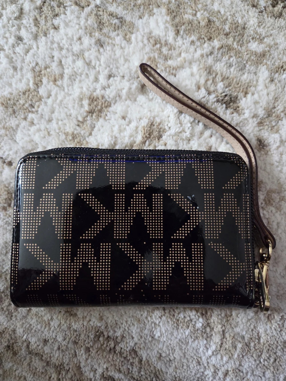 Michael Kors Black Patent Logo Wallet with Gold Plate